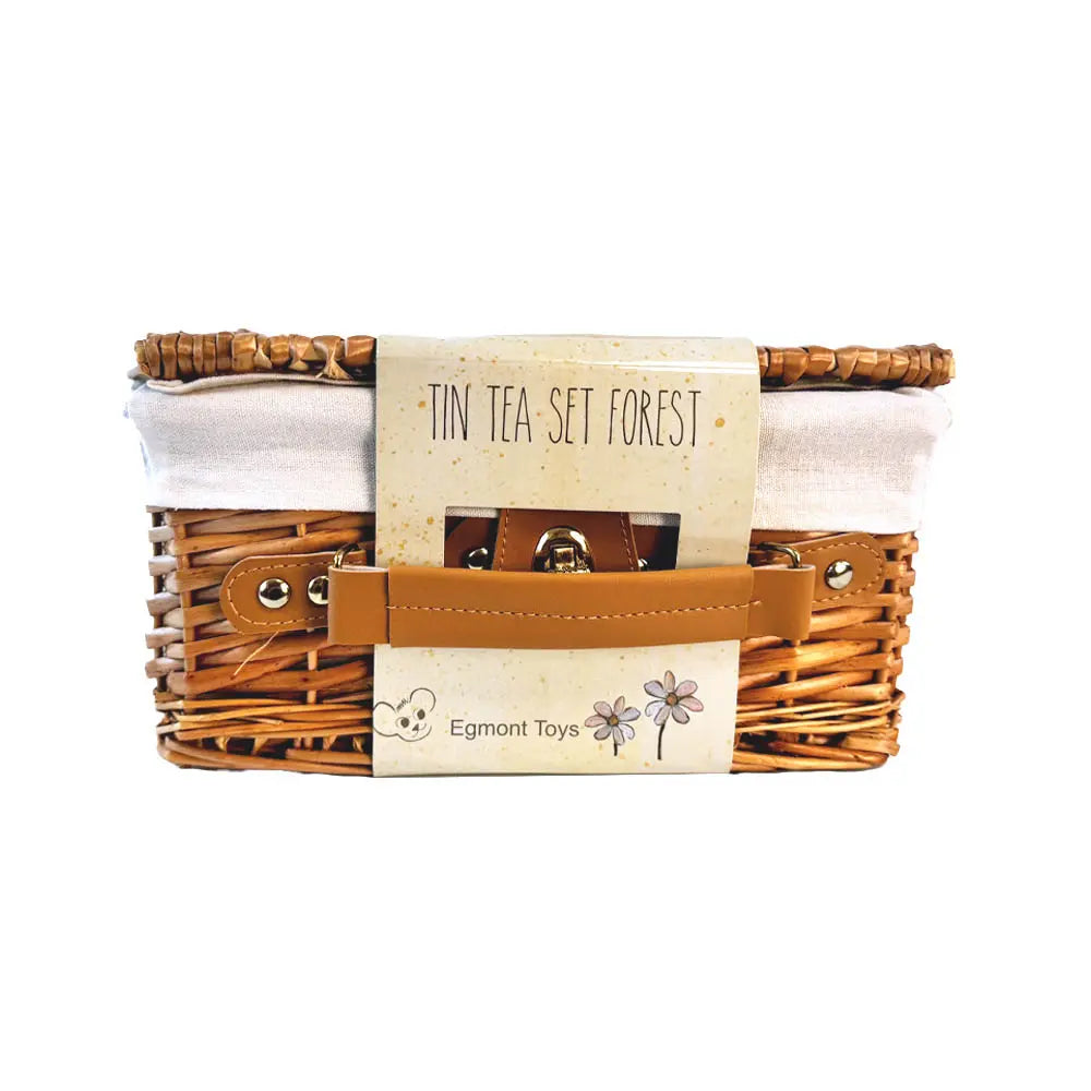 TIN TEA SET FOREST IN A WICKER BASKET