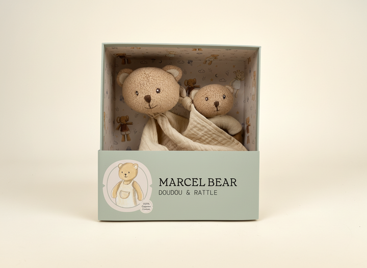 Marcel bear gift pack in packaging