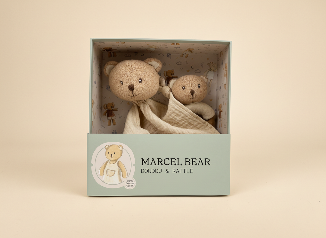 Marcel bear gift pack in packaging
