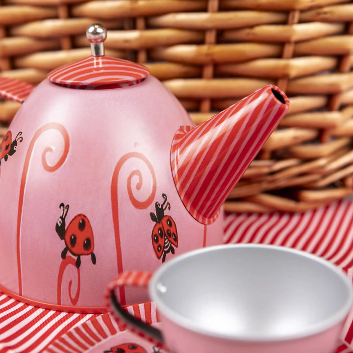 TIN TEA SET LADYBUG BASKET