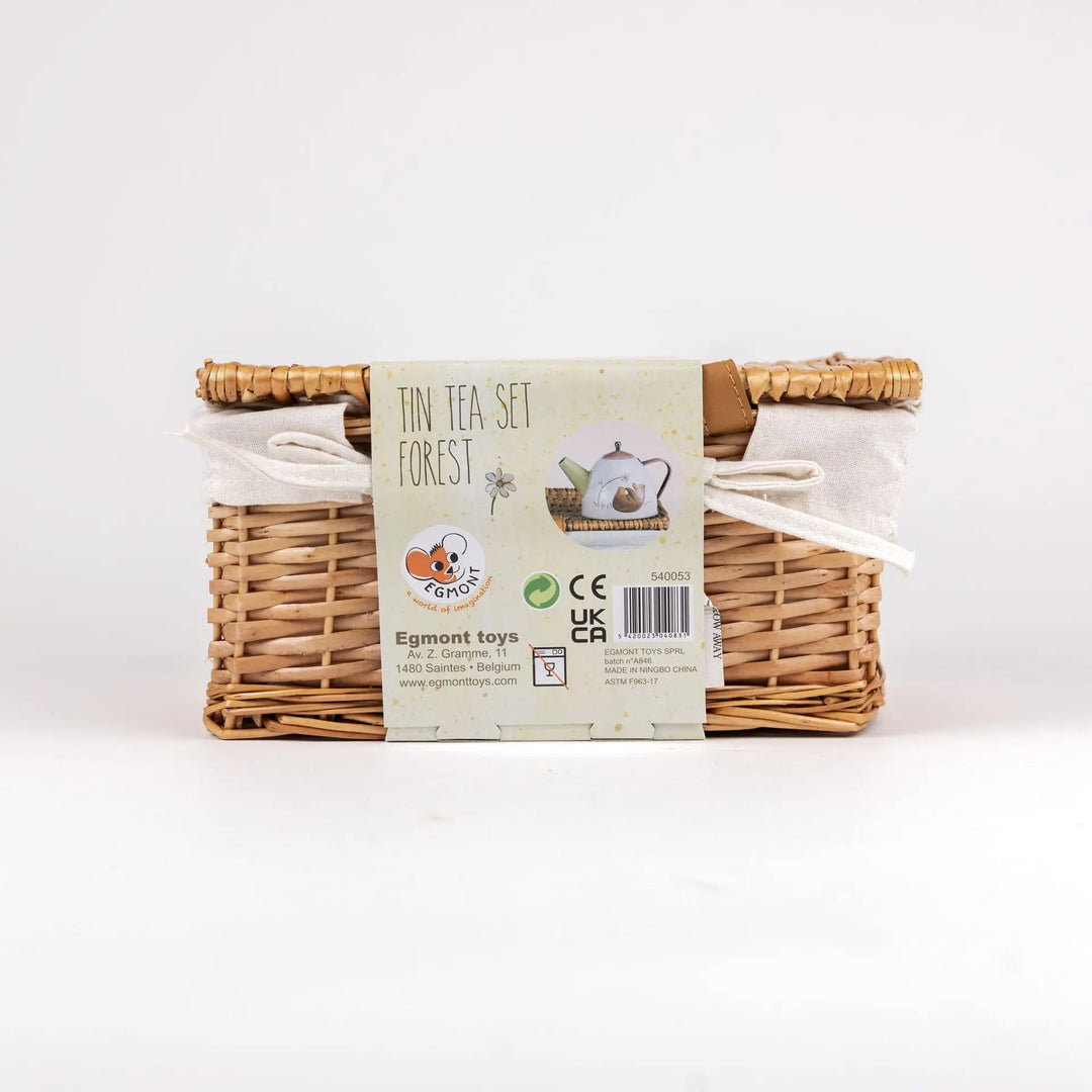 TIN TEA SET FOREST IN A WICKER BASKET