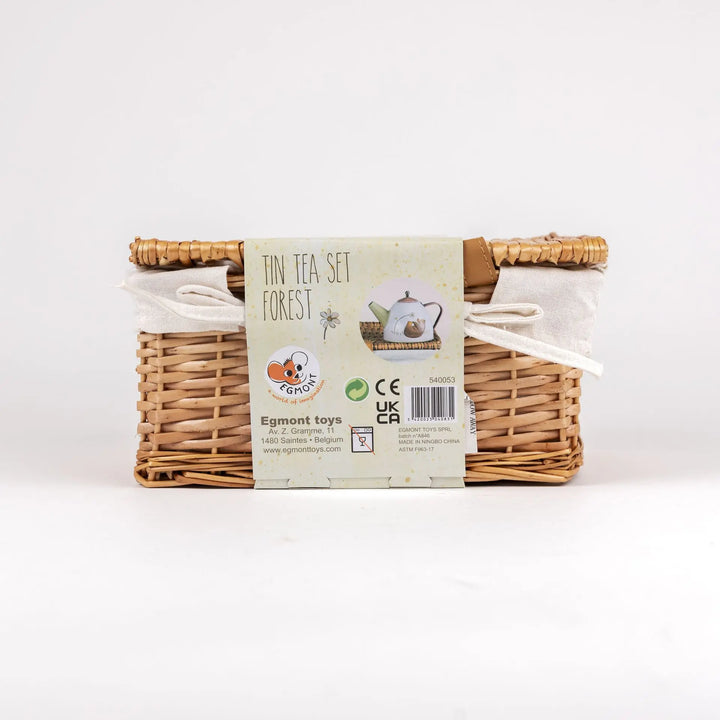 TIN TEA SET FOREST IN A WICKER BASKET