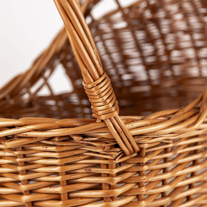 WICKER PRAM WITH KNITTED