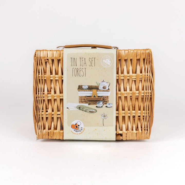 TIN TEA SET FOREST IN A WICKER BASKET