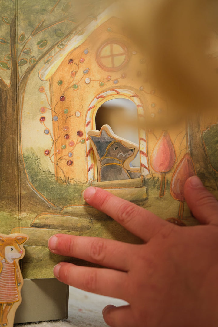 Fairy tales game with wooden figurines