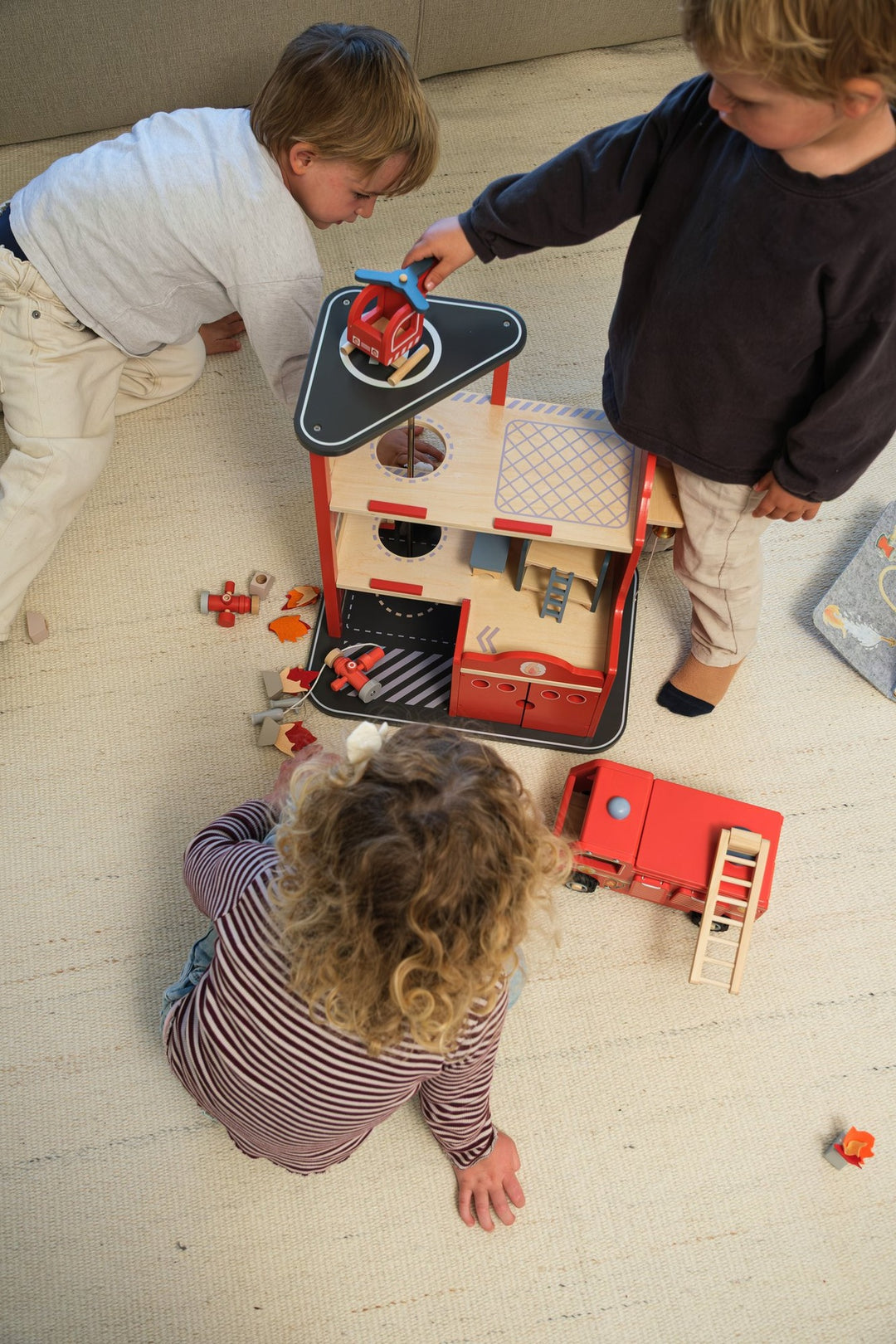 Large fire station with miniature friend