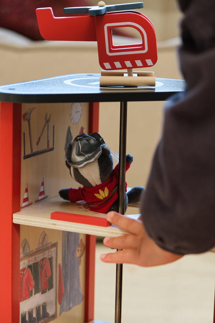 Large fire station with miniature friend