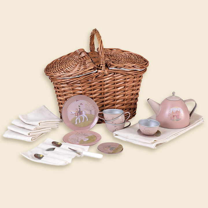 Service à thé en métal Princesse dans son panier