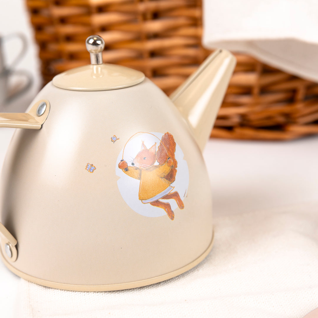 Friends tin tea set in a basket