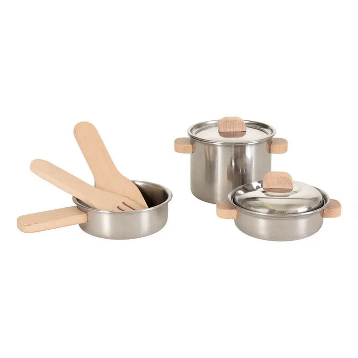 PAN SET WITH WOODEN HANDLE