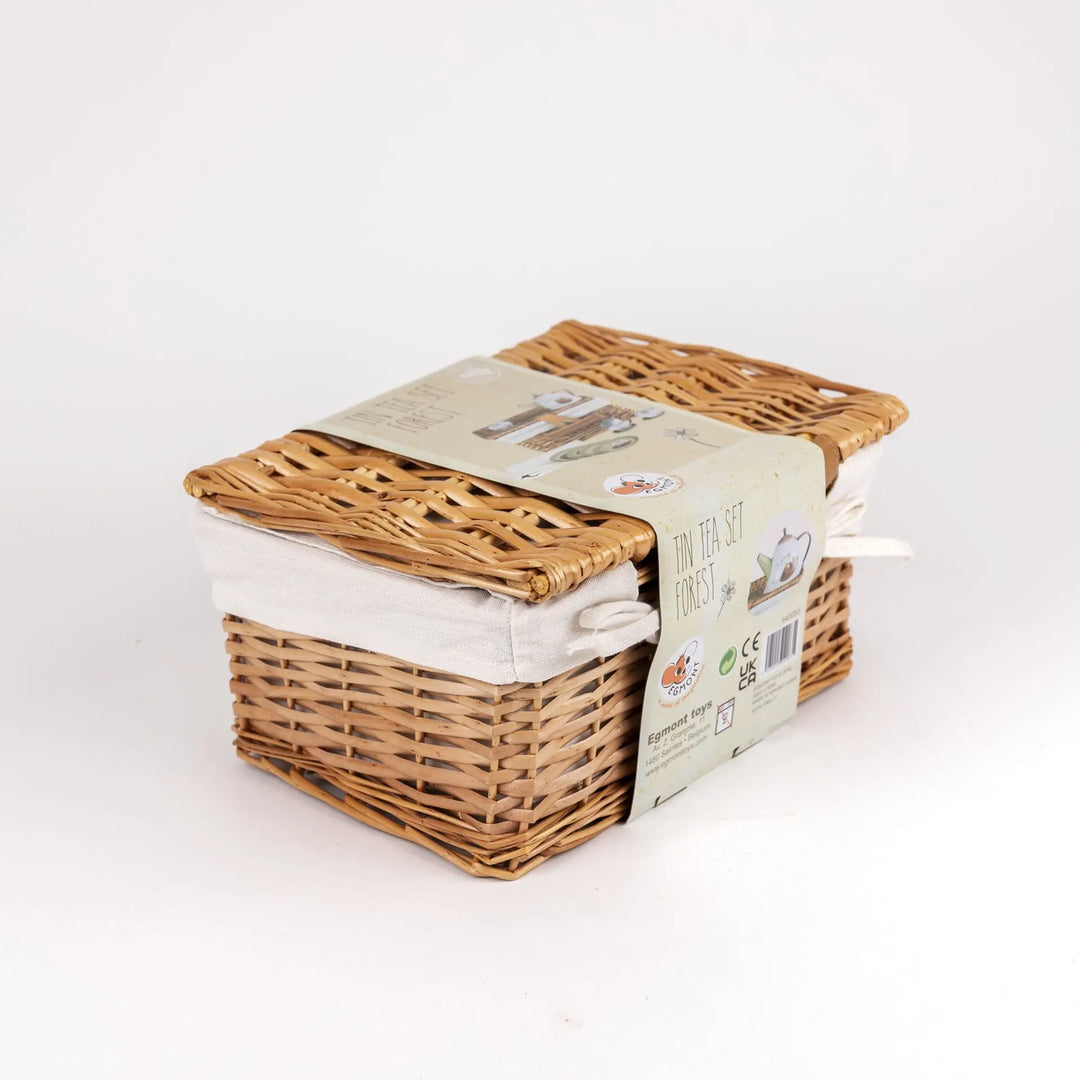 TIN TEA SET FOREST IN A WICKER BASKET