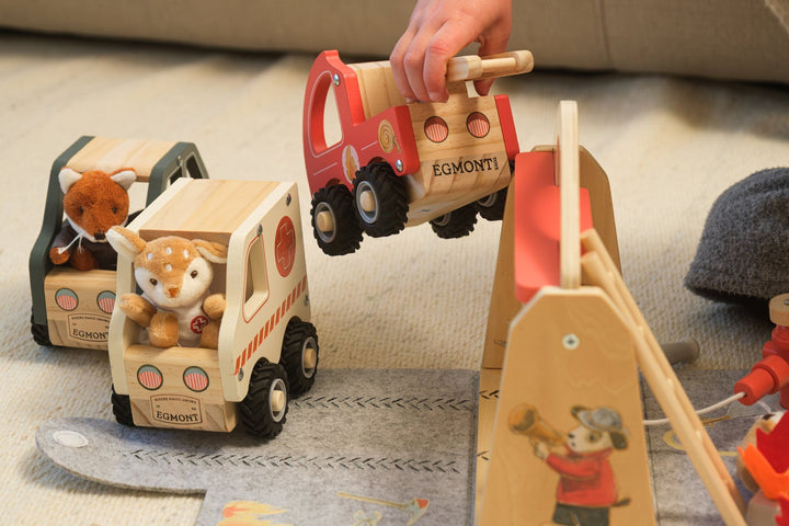 Fire station felt house with miniature friend