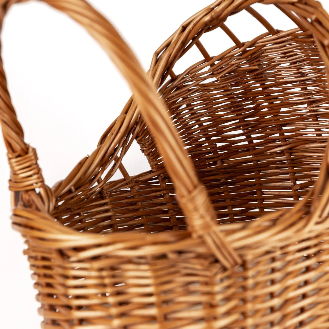WICKER PRAM WITH KNITTED