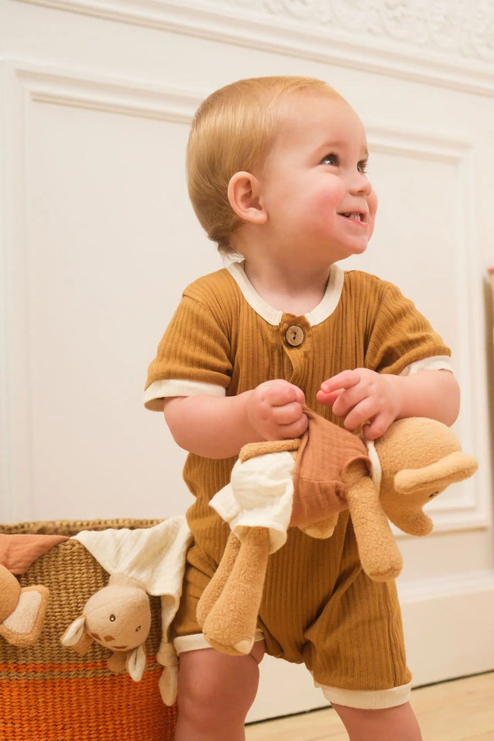 Leonie the giraffe doudou and rattle gift set