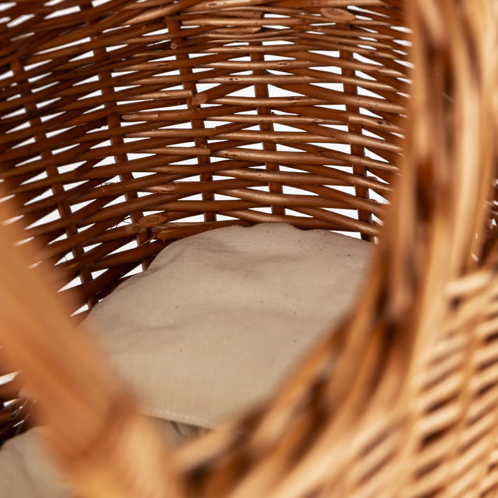 WICKER PRAM WITH KNITTED