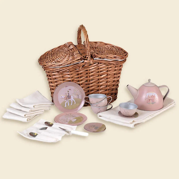 TIN TEA SET PRINCESS IN A BASKET