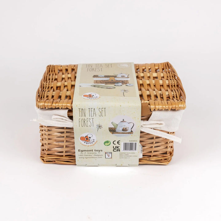 TIN TEA SET FOREST IN A WICKER BASKET