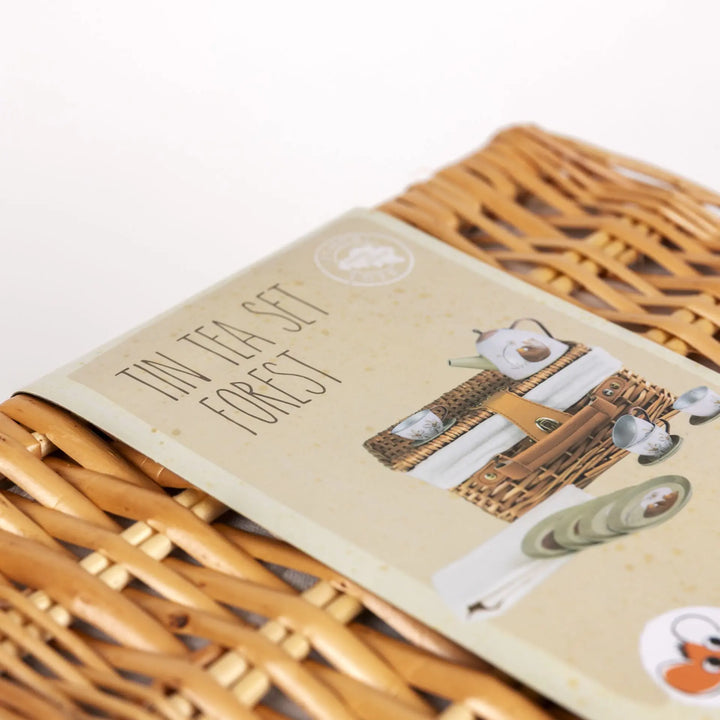 TIN TEA SET FOREST IN A WICKER BASKET