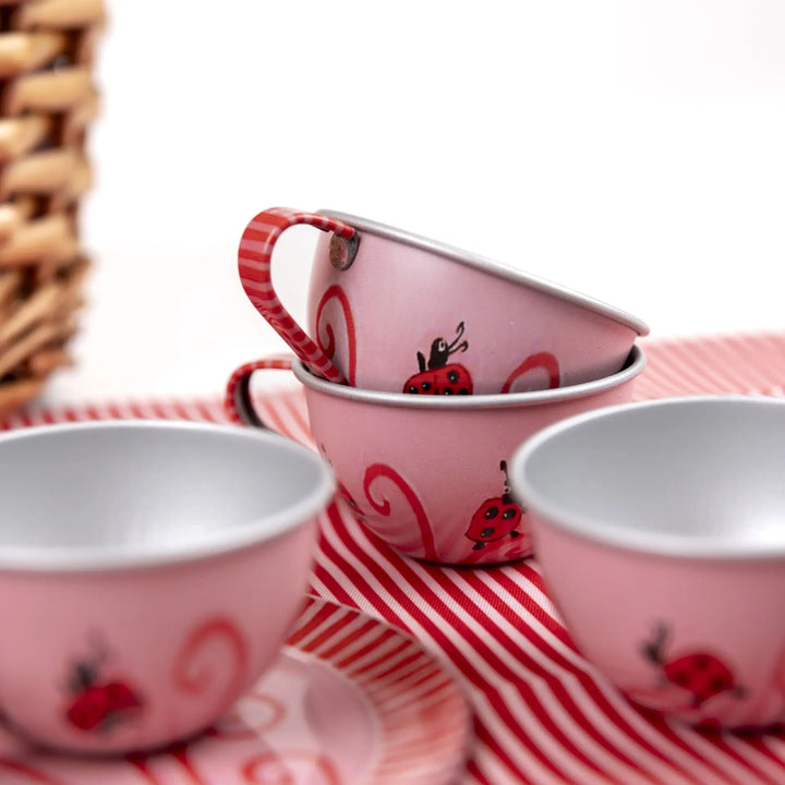 TIN TEA SET LADYBUG BASKET