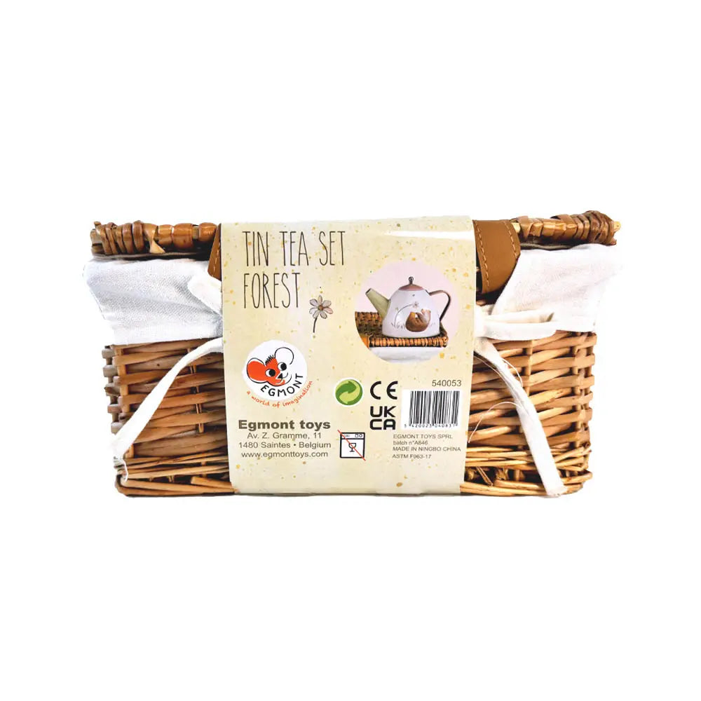 TIN TEA SET FOREST IN A WICKER BASKET