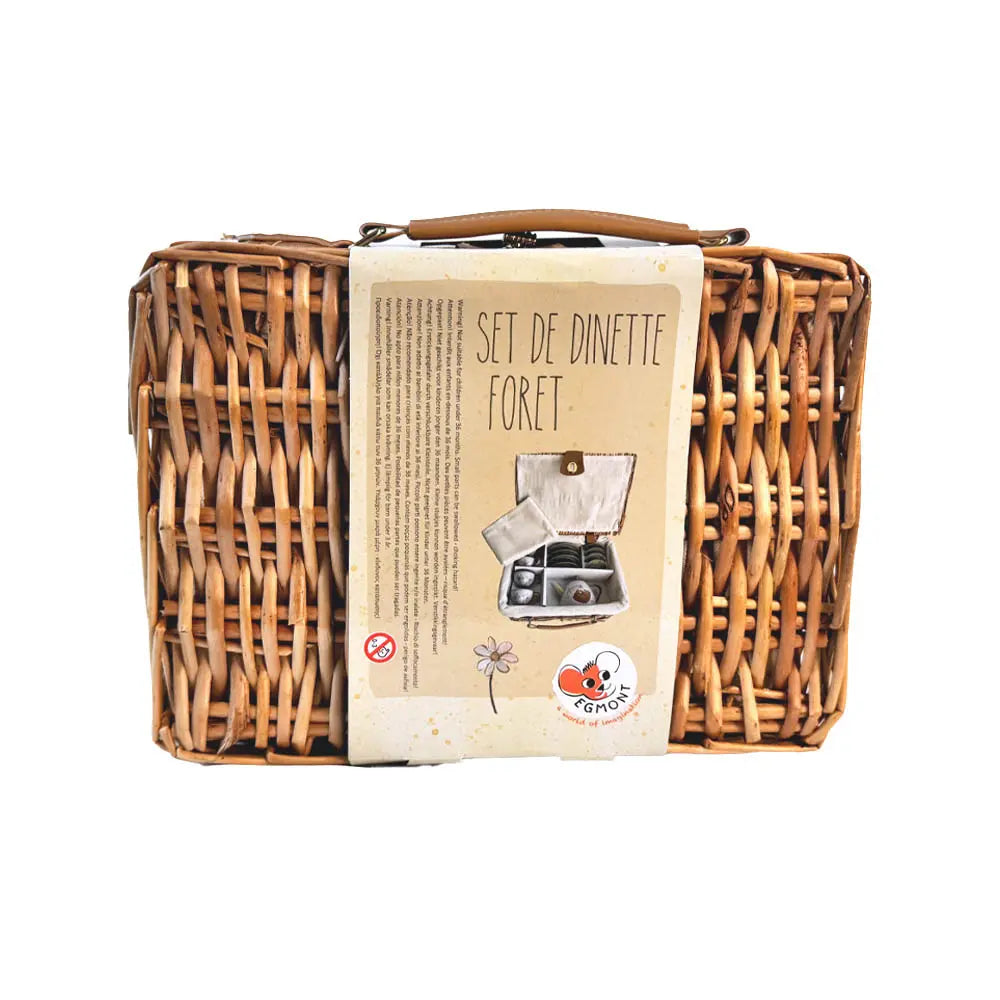 TIN TEA SET FOREST IN A WICKER BASKET