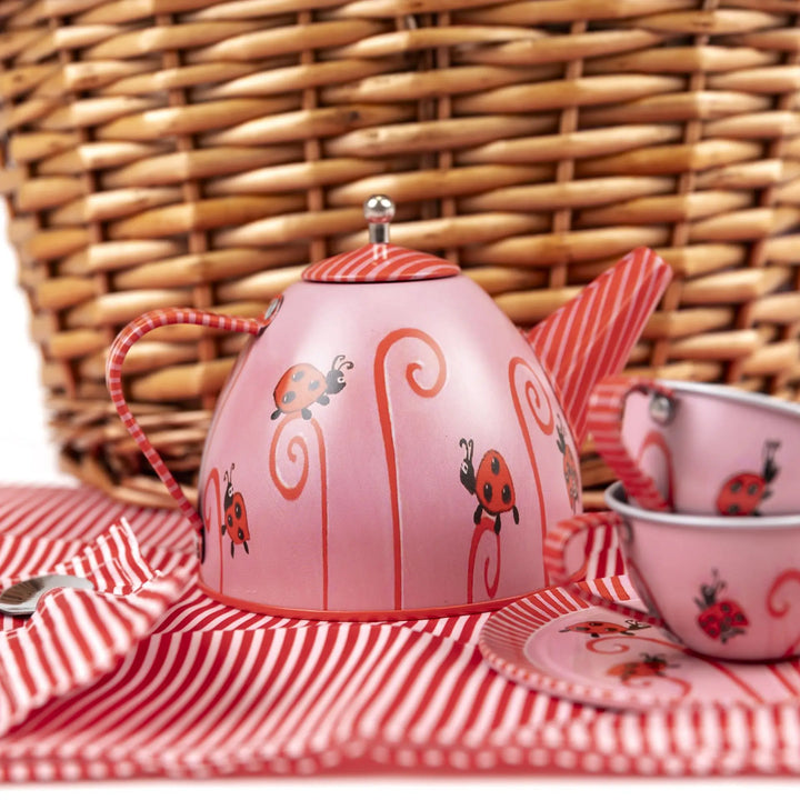 TIN TEA SET LADYBUG BASKET