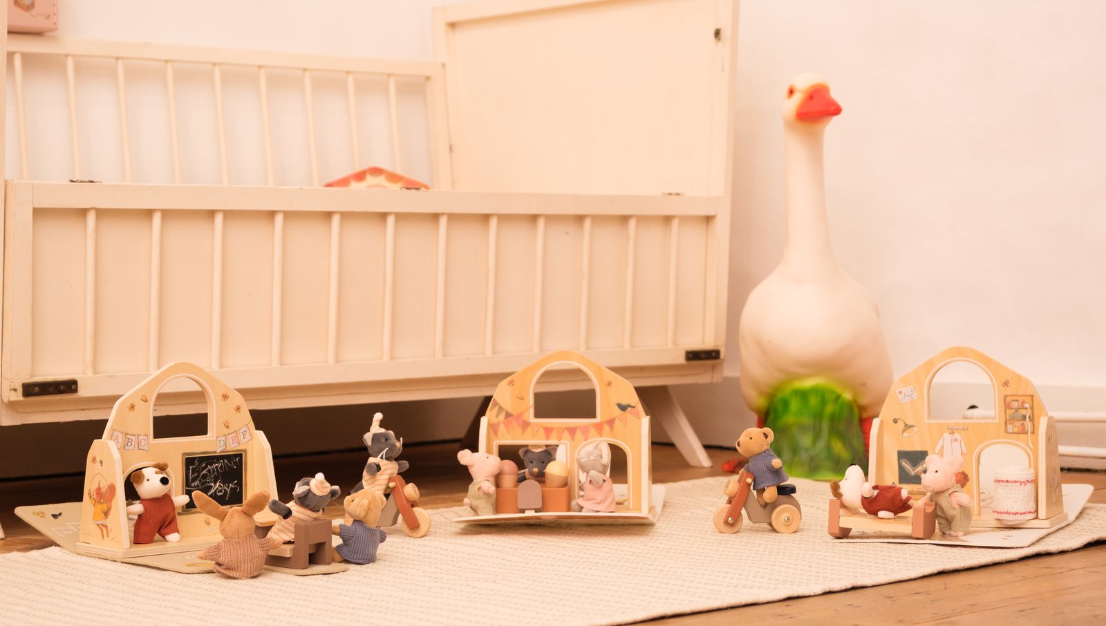 Mini Friends village with characters and goose lamp