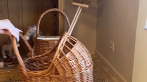 WICKER PRAM WITH KNITTED